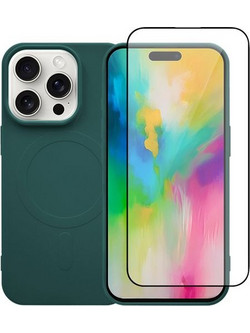 Redshield iPhone 16 Pro Max Silicone Case with MagSafe & Tempered Glass Green Σετ - Θήκη Κινητου & Προστατευτικό Οθόνης