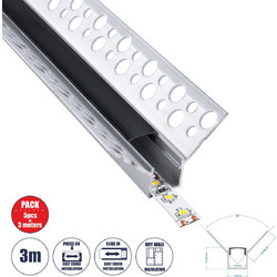 PLASTERBOARD-PROFILE 70837-3M Προφίλ Αλουμινίου - Βάση & Ψύκτρα Ταινίας LED με Μαύρο Φιμέ Κάλυμμα - Χωνευτή Γωνιακή Χρήση σε Εσωτερική Γωνία Γυψοσανίδας - Trimless - Πατητό Κάλυμμα - Ασημί - 3 Μέτρα -