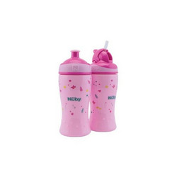 Nuby Flip-It Free Flow Pop Up Παιδικό Μπουκάλι Πλαστικό με Καλαμάκι Ροζ 360ml 2τμχ