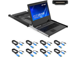 MT-VIKI 1U HDMI LCD KVM Console 8 Port with 17.3 Inch LCD Monitor for 1HE 19 Inch 600-800 mm