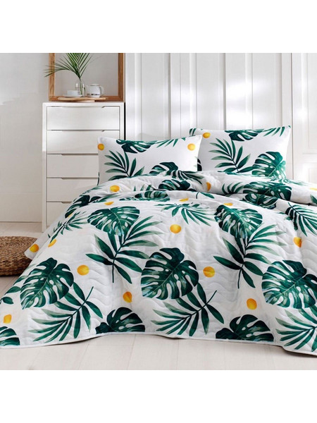 Κουβερλί Kapitone Monstera 162ELR9454 (Σετ 2τμχ) White-Green L'essentiel Maison Μονό 160x220cm Βαμβάκι-Πολυέστερ