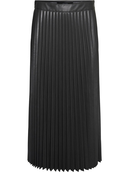 Vero Moda Bella Μίντι Φούστα Δερματίνη Ψηλόμεση Πλισέ Ανθρακί 10319036