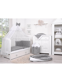 Double-sided bedding set 5-pcs with mosquito-net - mini stars white/white