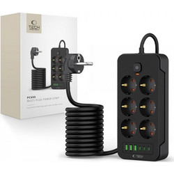 Tech-Protect Πολύπριζο 6 Θέσεων με 3 USB-A, 3 USB-C και Καλώδιο 2m Μαύρο