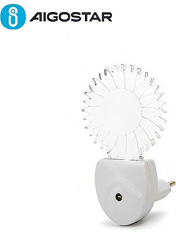 LED Φωτάκι Νυκτός 220V 0.5W 30LM με Φωτοκύτταρο και Σχέδιο Ηλιοτρόπιο - Λουλούδι RGB Aigostar Λευκό - Διάφανο