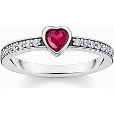 Thomas Sabo TR2448-640-10-56 Silver solitaire ring w. red stone + zirconia