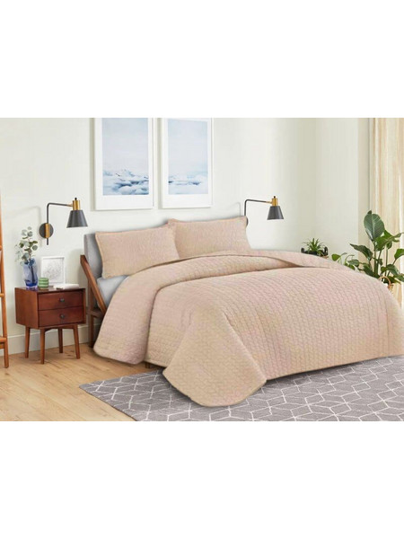 Κουβερλί Σετ Μονόχρωμο Leaves Διπλής Όψεως Microfiber Γαρύφαλλο - Μπεζ, 220x240