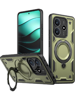 Θήκη Xiaomi Redmi Note 14 5G Mad Mask Πλάτη Military Protection με Μαγνητικό δαχτυλίδι ,συμβατό με ασύρματη φόρτιση Magsafe και Βάση στήριξης TPU λαδί