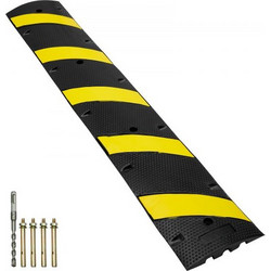 VEVOR Rubber Speed Hump 183 x 30 x 4,5 cm, 2 καναλιών, 10000 kg Δυνατότητα φόρτωσης Heavy Duty Traffic Speed Bump, με κίτρινη λωρίδα υψηλής ανακλαστικής 4 βίδες διαστολής και 1 τρυπάνι, για δρόμους απ