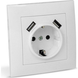 Entac Arnold Recessed wall socket earthed + 2 USB 2.1A (total) White