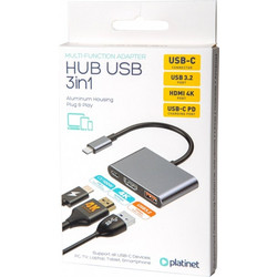 PLATINET USB-C 3.2 GEN2 10GB/S MEDIA HUB 3IN1 HDMI 4K USB-A 3.2 USB-C PD 100W ALUMINUM