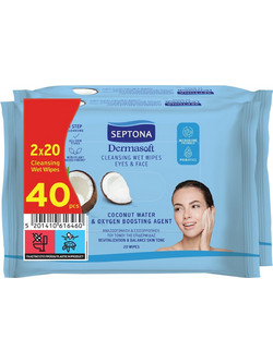 Septona Derma Soft Coconut Water Μαντηλάκια Ντεμακιγιάζ 2x20τμχ