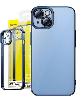 Baseus Glitter Transparent Case And Tempered Glass Set For Iphone 14 (blue)