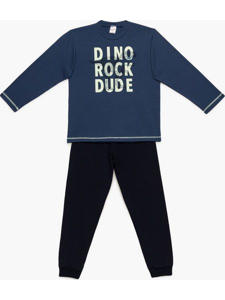 Minerva Dino Rock Dude Παιδική Πιτζάμα Βαμβακερή Χειμωνιάτικη Μπλε 90-62063-107
