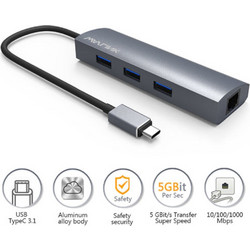 Wavlink WL-UH3031GC USB Hub 3.0 USB-C με 4 Θύρες USB-A / Ethernet