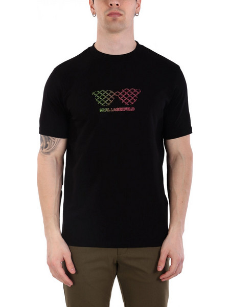 KARL LAGERFELD T-SHIRT CREW NECK MULTICOLOUR LOGO ΜΑΥΡΟ