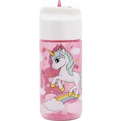 Stor Unicorn Παιδικό Μπουκάλι Πλαστικό με Καλαμάκι Ροζ 430ml 21136
