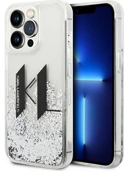 Karl Lagerfeld Liguid Glitter Big KL Logo Back Cover Silver (iPhone 14 Pro)