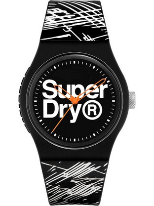 Superdry Ανδρικό Ρολόι με Λευκό Μαύρο Καουτσούκ Λουράκι SYG292WB
