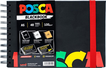 Μπλοκ Σχεδίου Blackbook Posca με σκληρό εξώφυλλο και 48 αυτοκόλλητες σελίδες - Μέγεθος Α5 BLACK BOOK POSCA 001