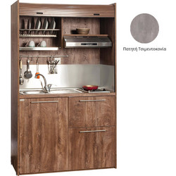 Πολυκουζίνα mini kitchen 125cm με φουρνάκι χωρίς ψυγείο απόχρωση πατητή τσιμεντοκονία για ξενώνες & γραφεία - ΚΣ125-ΦΟΥ-ΤΣΙΜΕΝΤΟΚΟΝΙΑ