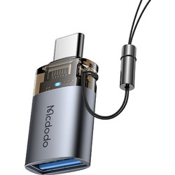Mcdodo - OTG Adapter - USB3.0 to Type-C, Aluminium Alloy, Charging & Data Sync, 5Gbps, Blue Light, Lanyard - Black - (OT-7400)