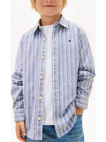 TOMMY HILFIGER Boys Festive Regular Fit Stripe Oxford Shirt - Majesty Blue