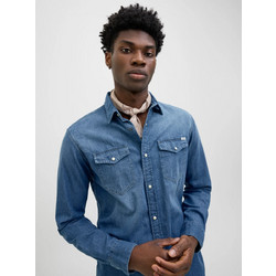 Jack & Jones Ανδρικό Πουκάμισο Τζιν Μακρυμάνικο Slim Fit Μπλε 12138115