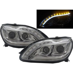 Φανάρια εμπρός Mercedes S-Class (1998-2005) led lightbar design, με λάμπες (Η1) - σετ 2τμχ