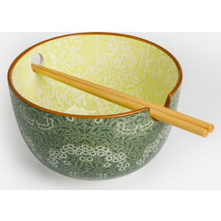 Μπολ Πορσελάνη Λαδί με Λαχανί Σχέδια & Σετ Chopsticks 720ml