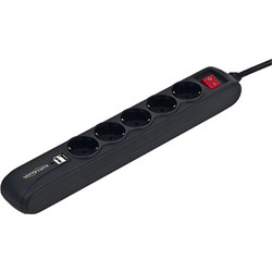 ENERGENIE POWER STRIP WITH 2 USB CHARGER 5 SOCKETS 1,5m USB 2A BLACK