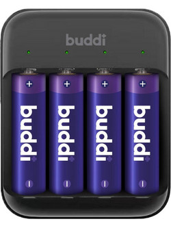 Φορτιστής Μπαταριών Buddi 4 Θέσεων για Επαναφορτιζόμενες Μπαταρίες Μεγέθους AA / AAA 5 Έτη Εγγύηση - Black (8719246496820)