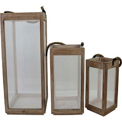 Φανάρια Gamar (Σετ 3Τμχ) 028419 25x25x60/20x20x44/15x15x32cm Natural Ξύλο,Γυαλί