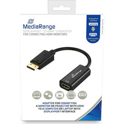 Καλώδιο MediaRange HDMI High Speed to DisplayPort converter, gold-plated, HDMI socket/DP plug, 10 Gbit/s data transfer rate, 15cm, black (MRCS175)