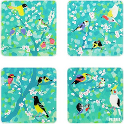 Σουβέρ Ποτηριών Σετ 4 τμχ Γυάλινα Pylones Sous Verres Birds - Pylones