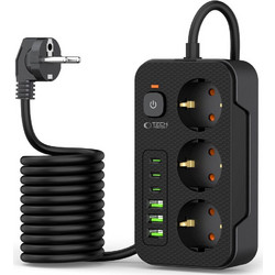 Tech-Protect Πολύπριζο 3 Θέσεων AC με 3 USB και Καλώδιο 2m & 3 Type-C 200cm Black