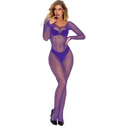 Alluring Blue Fishnet Bodysuit with Long Sleeves O/S