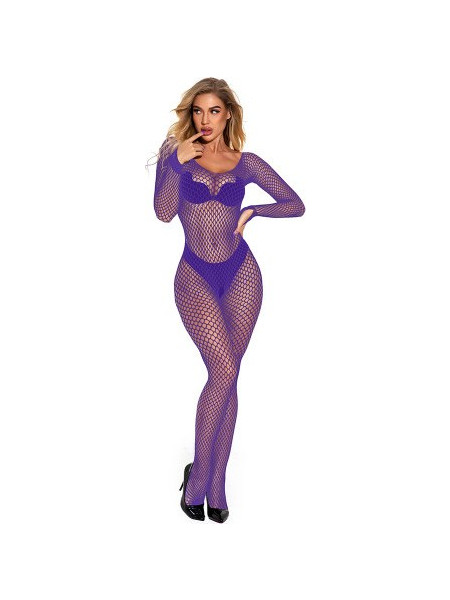 Alluring Blue Fishnet Bodysuit with Long Sleeves O/S