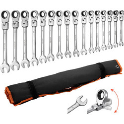 VEVOR Σετ Γερμανικών Κλειδιών Flex-Head, 30 Τεμάχια, SAE & Metric, 72 Δόντια, Cr-V Ατσάλι, με Θήκη Ρολό, Ασημί ZXBSTZYTS30PZCM4L001V0