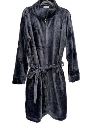 Ρόμπα Unisex Μονόχρωμη Fleece με Φερμουάρ Regular Fit, Γκρι