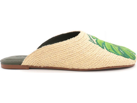 FARM RIO ΠΑΠΟΥΤΣΙΑ MULES RAFFIA ICONS MONSTERA MILITARY LOGO ΜΠΕΖ-ΠΡΑΣΙΝΟ
