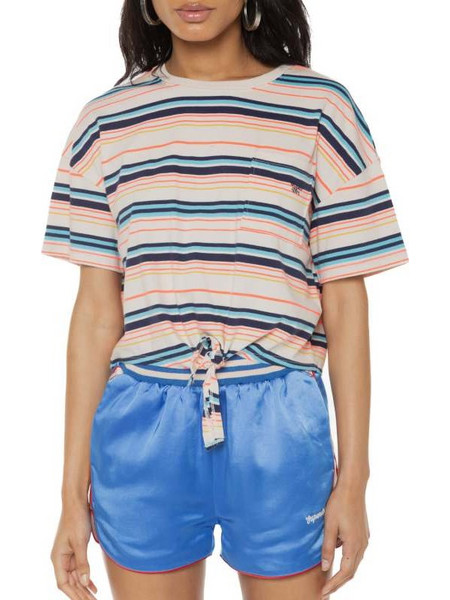 Superdry Γυναικείο Vintage Boxy Tie Front T-Shirt Oatmeal Stripe (W1011087A)