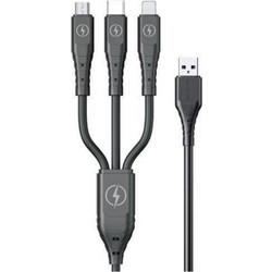 Wekome WDC-153 Καλώδιο Φόρτισης fast charging USB-A to Lihgtning/Type-c/Micro-usb σε Μαύρο Μαύρo Regular