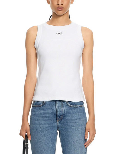 OFF STAMP RIB ROUND TANK TOP WOMEN OFF-WHITE