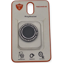 Αυτοκόλλητο Δαχτυλίδι Κινητού - Μαύρο με strass