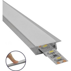 GLOBOSTAR ALP-LINEAR RECCA 70807-1M Χωνευτό Προφίλ Αλουμινίου με Λευκό Γαλακτερό Πατητό Κάλυμμα για Ταινίες LED IP20 - Ασημί & Λευκό - Μ100 x Π2.2 x Υ0.7cm