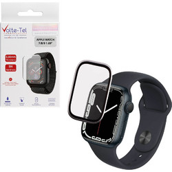VOLTE-TEL ALUMINIUM TEMPERED GLASS APPLE WATCH 7/8/9 41mm 3D CURVED 1.69in 0.30mm FULL COVER & INSTALLATION TOOL SILVER VOLTE-TEL