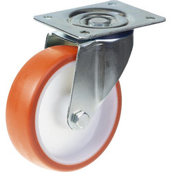 Ρόδα πλαστική (Pu+Nylon) 100mm περιστρεφόμενη βάση (χωρίς ρουλεμάν) 120Kg αντοχή