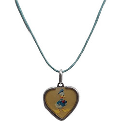 Παιδικό κολιέ ασήμι 925 σε σχέδιο καρδιάς Donald Duck σε κορδόνι πράσινο 38 εκατοστά