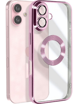 Forcell iPhone 16 Plus Glam Θήκη Με Πλαίσιο Σιλικόνης Διάφανη - Pink